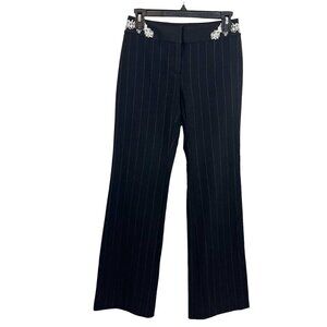 Vintage Y2K Black Pin Striped Low Rise Flare Pants Floral Office Siren Size 2P